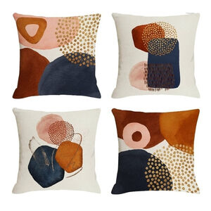 Burnt Orange Abstract Throw Pillow Covers 18x18 Set of 4 Mid Century Modern P...